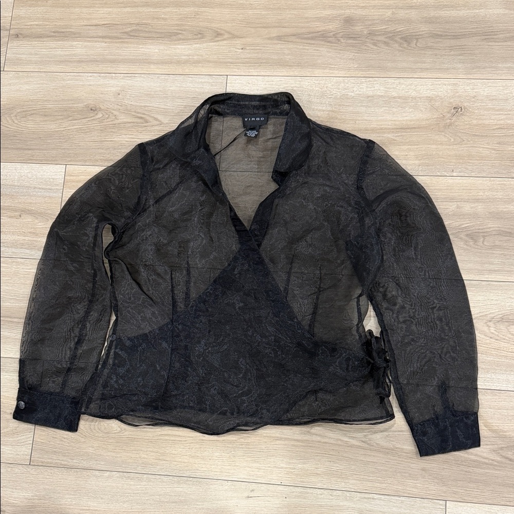 Virgo Black Sheer Wrap Blouse